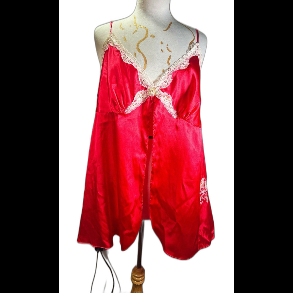 Secret Treasures Nightgown Size 3X Vintage 90's Red Satin Dreams Lace Sleepwear